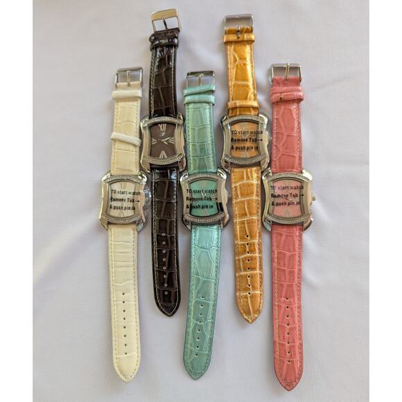 Burgi Set of 5 Watches BTVO11BR Swarovski Crystal Leather Strap Multicolor - Picture 1 of 3